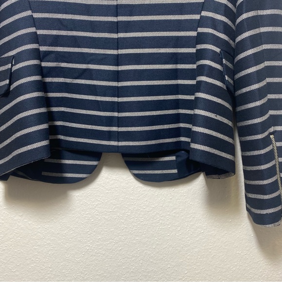 Zara Blue Striped Peplum Pocket Career Blazer Jacket, Large NEW - Picture 9 of 14